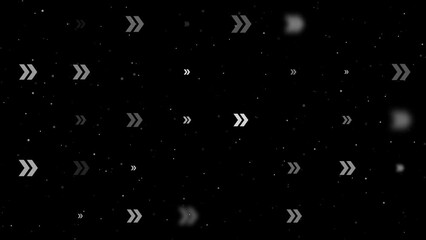 Poster - Template animation of evenly spaced double arrow symbols of different sizes and opacity. Animation of transparency and size. Seamless looped 4k animation on black background with stars