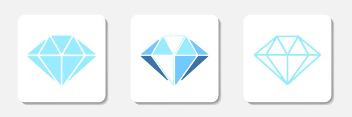 Blue diamond icons collection. Stylized blue diamond logo in three variants. Best for web, print, logo creating and branding design.