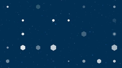 Poster - Template animation of evenly spaced hexagon symbols of different sizes and opacity. Animation of transparency and size. Seamless looped 4k animation on dark blue background with stars