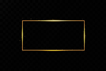 Poster -  Golden frame with lights effects. Shining rectangle banner. Isolated on black transparent background. Vector illustration, eps 10