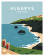 Algarve Portugal vector landscape. vector illustration with minimalist style for poster, postcard, art print.