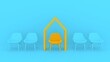 © adobedesigner - Blue chair standing out from the crowd. Business concept. We are hiring minimal background, job vacancy concept, 3D rendering.