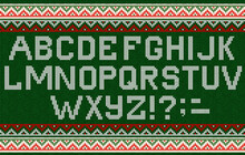 Christmas Ugly Sweater Font: Scandinavian Style Knitted Letters And Pattern