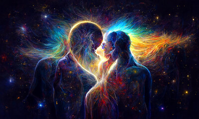 Wall Mural - love of souls, spiritual union, cosmic background, abstract digital art