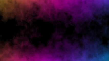 Wall Mural - Abstract background with smoke frame illuminated by multicolored neon light. Space bright fume. Colorful magic steam on a black background. Smoke fantasy pattern. 