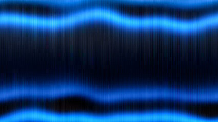 Wall Mural - Abstract bright background with sound wave.  Blue striped waves on a black background. Retro design effect.