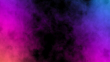 Abstract Background With Smoke Heading Up Illuminated By Multicolored Neon Light. Effect Mystic Fume. Colorful Magic Steam On A Black Background. Smoke Pattern. 