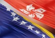 Abstract Bosnia and Herzegovina Flag, next to Hong-Kong Flag 3D Render(3D Artwork)