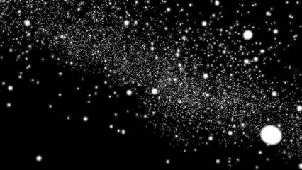 Poster - Animation with snow or particles on black background. Design. Falling round snow particles on black background. Falling snow flow for insertion