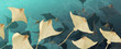 © VectorART - Watercolor ocean art background with stingray fish in line style. Animal hand drawn vector banner for wallpaper design, print, decor. textiles.