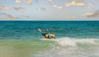 Evening swim in a kayak for two