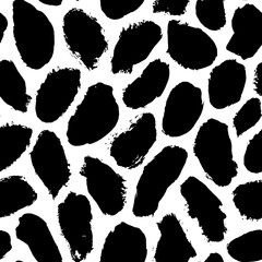Poster - Geometric abstract seamless pattern with blots. Hand drawn black dots texture. Bold stains and irregular dots of different size texture. Modern seamless black and white ink stains pattern. 
