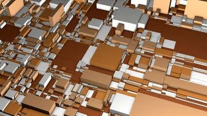 Poster - Colorful 3d cube background. Motion. Abstract colorful cubes of different sizes. Cubic background with red shapes and space distortion