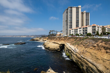 Wall Mural - The La Jolla, SanDiego, California, Rugged Coastline Cliffs Looking over the Ocean  