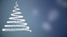 Animated Christmas Tree With Falling Snowflakes On Blue Background. Christmas Mood.