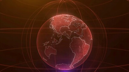 Aufkleber - Pixel planet Earth animation. Animation of space with digital exploding Earth, Abstract world map background. Rotating globe, shining continents with accented edges