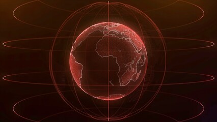 Aufkleber - Pixel planet Earth animation. Animation of space with digital exploding Earth, Abstract world map background. Rotating globe, shining continents with accented edges