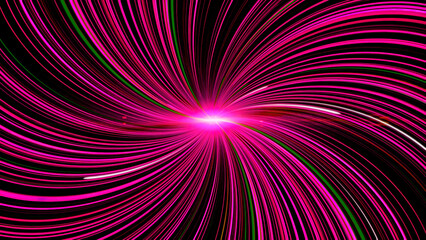 Poster - Spiral of colored and luminous lines. Animation. Curved lines radiate and pulsate from luminous center. Spiral of thin colored lines with luminous pulsations
