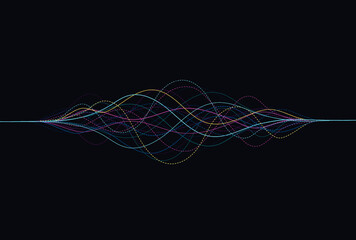 Poster - Wave lines flowing dynamic. Artificial intelligence deep learning visualization networks concept for AI, music, sound. Vector illustration