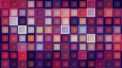 Canvas Print - abstract pink and purple squares with medical crosses shimmering randomly. motion. plus sign inside 