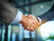 © Koegelenberg/peopleimages.com - Handshake, collaboration and businessmen celebrating and congratulating on success for a sealed deal. HR manager hiring employee after successful interview. Hands of partners shaking on agreement