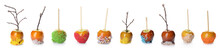 Set Of Tasty Candy Apples On White Background