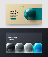 Wall Mural - Isolated realistic spheres site screen illustration bundle. Geometric company brochure design vector template collection.