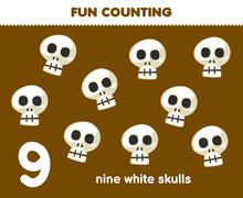 Education Game For Children Fun Counting Nine White Skulls Halloween Worksheet