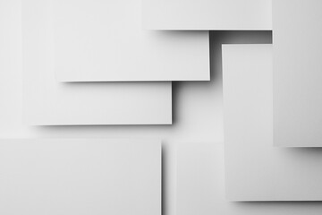 Poster - white rectangles paper spaces fly with shadows, glow, stripes as complex abstract geometric backgrou