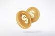 © Vector Stock Pro - 3D money coin saving on white background. bundles cash and floating coins exchange with finance business concept, earning investment. 3d money icon vector rendering illustration