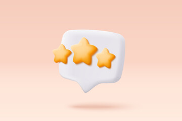 3d bubble rating stars for best excellent services rating for satisfaction. Review for quality customer rating feedback from client employee, product review. 3d star icon vector render illustration