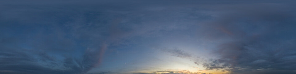 Wall Mural - dramatic sunset sky panorama with cumulus clouds. seamless hdr 360 pano in spherical equirectangular