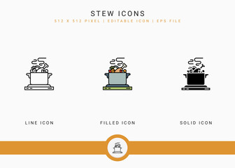 Fototapete - Stew icons set vector illustration with solid icon line style. Kitchen utensils concept. Editable stroke icon on isolated background for web design, user interface, and mobile application