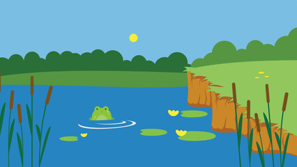 Sticker - pond with toads and water lilies