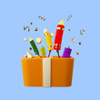 3D render of a box with full of firecrackers and golden confetti's for Indian festival of lights, Diwali or Deepawali.