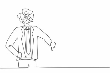 Poster - continuous one line drawing businessman with round scribbles instead of a head. confused male showin