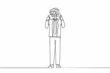 Poster - single one line drawing businessman with round scribbles instead of a head. confused male manager st