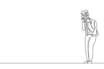 Poster - Single continuous line drawing businessman with round scribbles instead of head. Distressed worker hand on head gesture have overwork or deadline. Unhappy man suffer headache. One line design vector