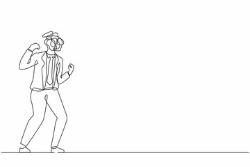 Poster - Single one line drawing businessman with round scribbles instead of a head. Angry annoyed worker with clenched fists. Aggressive mood, toxic communication. Continuous line draw design graphic vector