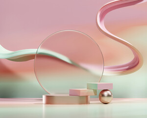 Poster - Colorful pastel object podium platform product display and showcase 3d rendering