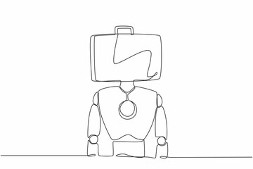 Poster - Continuous one line drawing robot with briefcase instead of head. Future technology development. Artificial intelligence machine learning process. Single line draw design vector graphic illustration