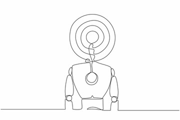 Poster - Single one line drawing robot with target instead of head. Future technology development. Artificial intelligence and machine learning process. Continuous line draw design graphic vector illustration