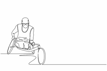 Poster - single continuous line drawing racing on the sports wheelchair. disability sportsman in games tourna