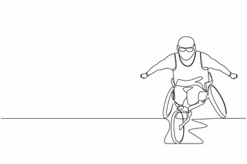 Poster - continuous one line drawing disabled race male athlete wheelchair sport competition. disability game