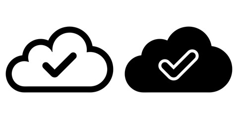 Poster - ofvs54 OutlineFilledVectorSign ofvs - check mark cloud vector icon . isolated transparent . tick - cloud drive storage sign . approval . black outline and filled version . AI 10 / EPS 10 . g11363