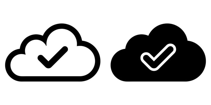 ofvs54 OutlineFilledVectorSign ofvs - check mark cloud vector icon . isolated transparent . tick - cloud drive storage sign . approval . black outline and filled version . AI 10 / EPS 10 . g11363