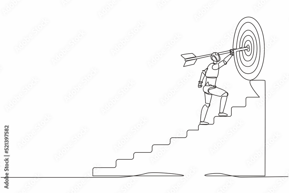 Single continuous line drawing robot with arrow is running towards his ...
