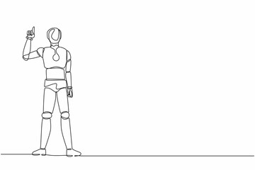 Poster - Single continuous line drawing robot finger index up gesture. Emotion and body language. Robotic artificial intelligence. Electronic technology industry. One line graphic design vector illustration
