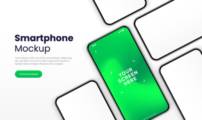 Poster - 3D realistic high quality smartphone mockup isolated with white blank screen. Smart phone mockup collection. Device front view. 3D mobile phone with shadow on white background.
