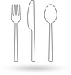 Fork, spoon, knife outline icon. Cutlery set. Modern silverware or tableware black silhouette. Vector illustration. 